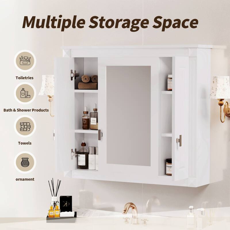 Wall-Mounted Bathroom Medicine Cabinet with Mirror, 5 Shelves, Adjustable Storage for Bathroom, Bedroom - 7.13X34.04 in
