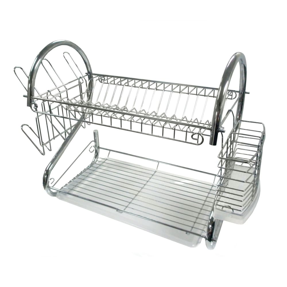 Basicwise Vintiquewise Stainless Steel Dish Rack with Plastic Drain Board  and Utensil Cup