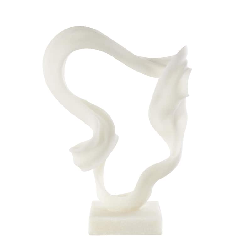 Polystone Abstract Twisted Wave Decorative Sculpture with Elevated Base - White - Roche River Decor - White