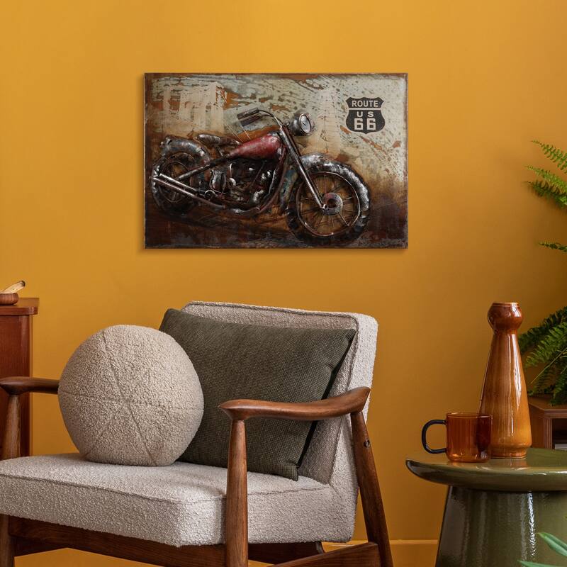 "Motorcycle 5" Mixed Media Iron Hand Painted Dimensional Wall Art