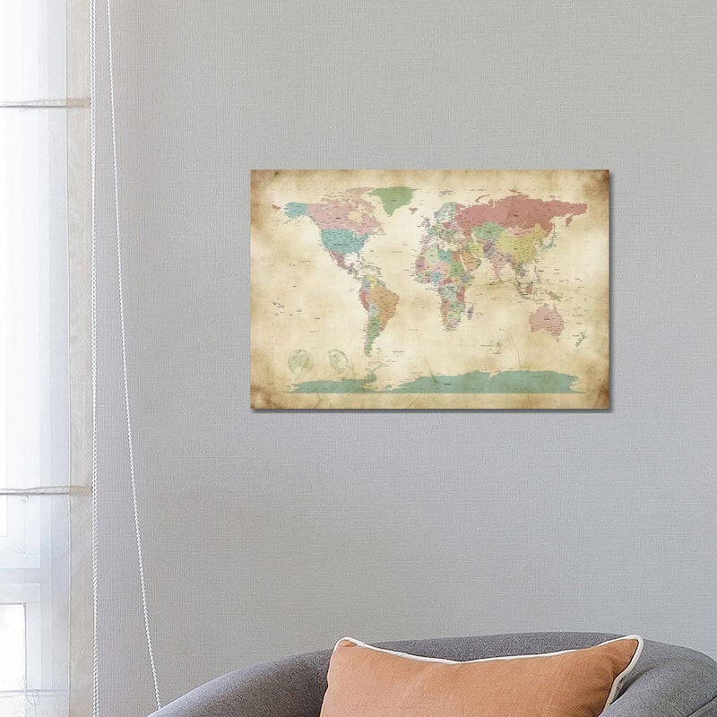 iCanvas "World Cities Map" by Michael Tompsett Canvas Print - 18x26x1.5