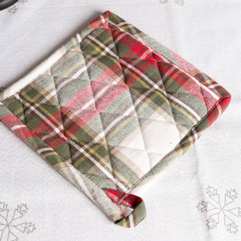Fabstyles Celebration Plaid Set of 2 Terry Cotton Pot Holder - 8x8