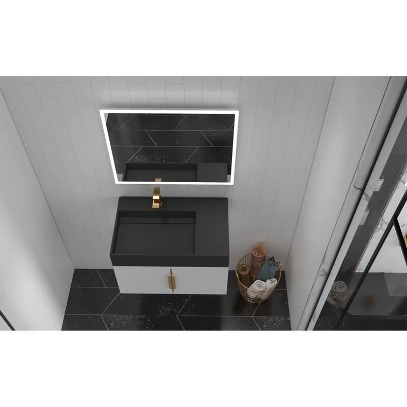 Amazon 30" Wall Mounted Bathroom Left Basin Vanity Set w/ Black Top