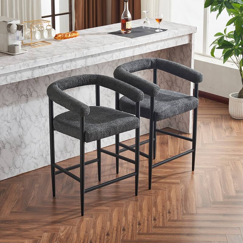 Modern Upholstered Bar Stools Set of 2, Fabric Counter Height Chairs with Metal Frame & Armrests, Kitchen Island Bar Chairs