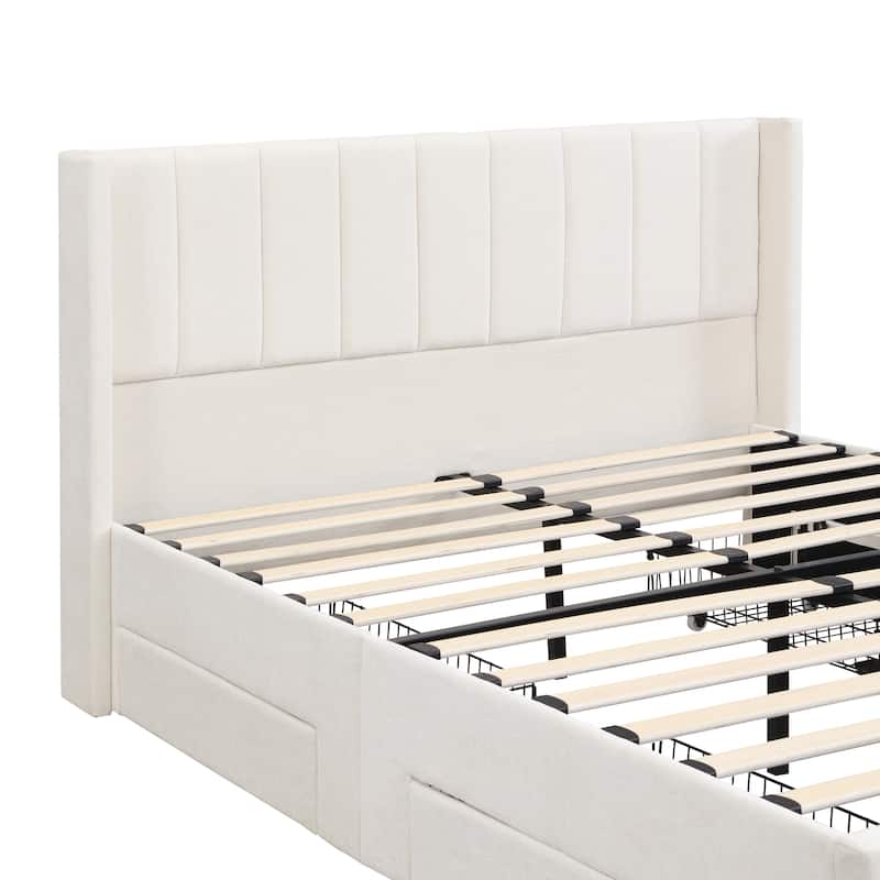 Christopher Knight Home - Modern Upholstered Storage Bed with Drawers and Vertical Headboard