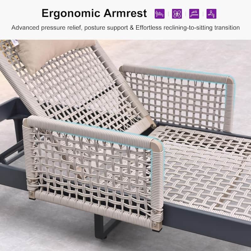 PURPLE LEAF Outdoor Chaise Lounge Rattan Wicker Lounger with Arms Adjustable Recliner Lounge Chair