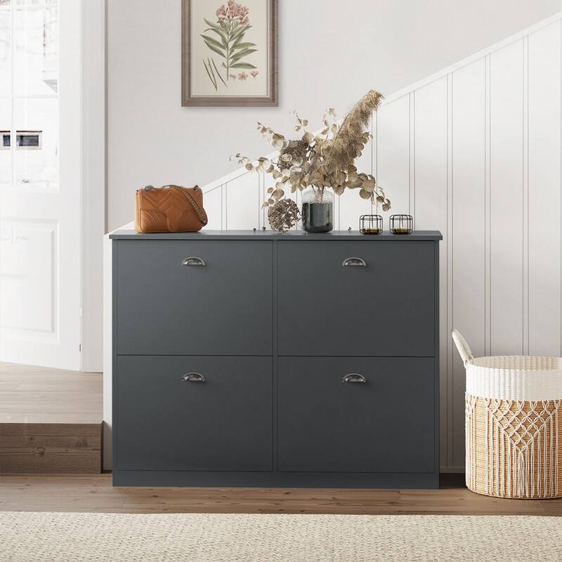 Slim 4 Drawer Shoe Cabinet,Space Saving Storage for Entryway, Hallway and Bedroom (Natural Wood)