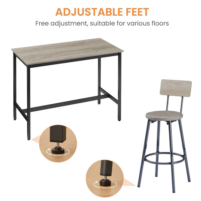 7-Piece Bar Dining Table and Chair Set, Industrial Design with 6 PU Upholstered Stools