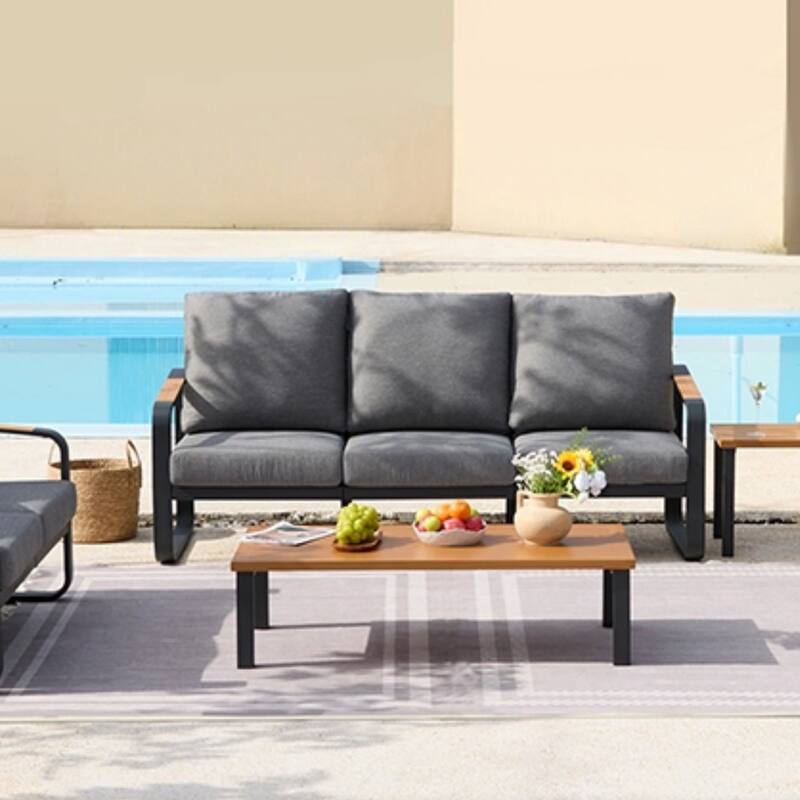 Outdoor Patio Sofa with Removable Cushions, Weather-Resistant - Sofa - Dark Gray