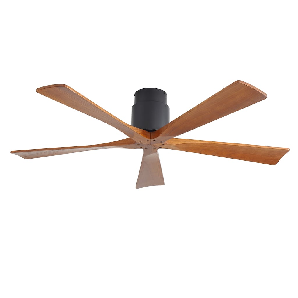 52-inch Matte Black Ceiling Fan without Light, Walnut Wood Blades, Remote Control, Reversible DC Motor
