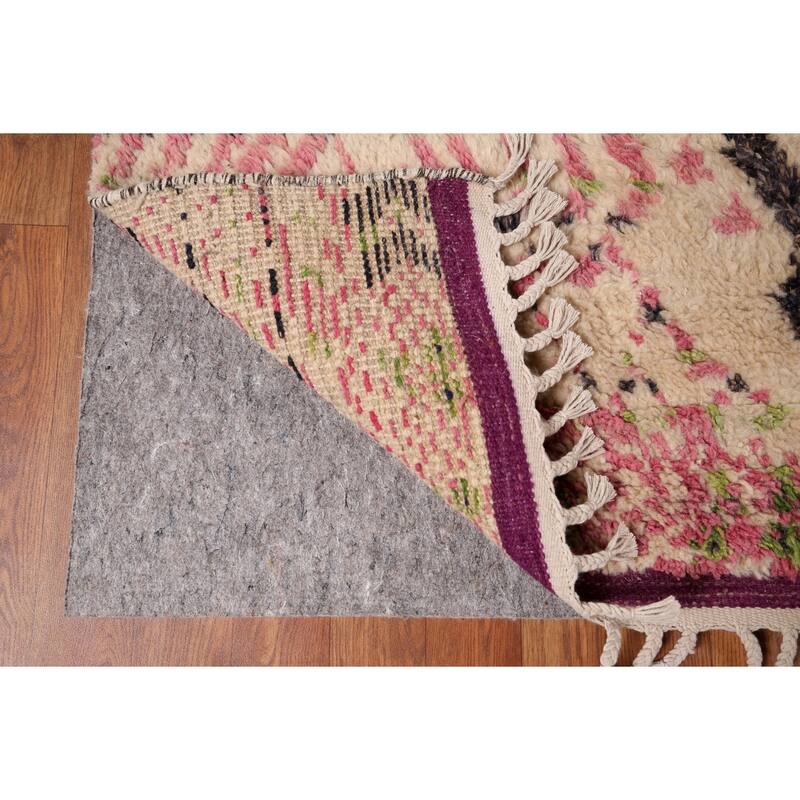 Beige & Pink Moroccan Oriental Area Rug Handmade Wool Carpet - 9'0" x 12'7"