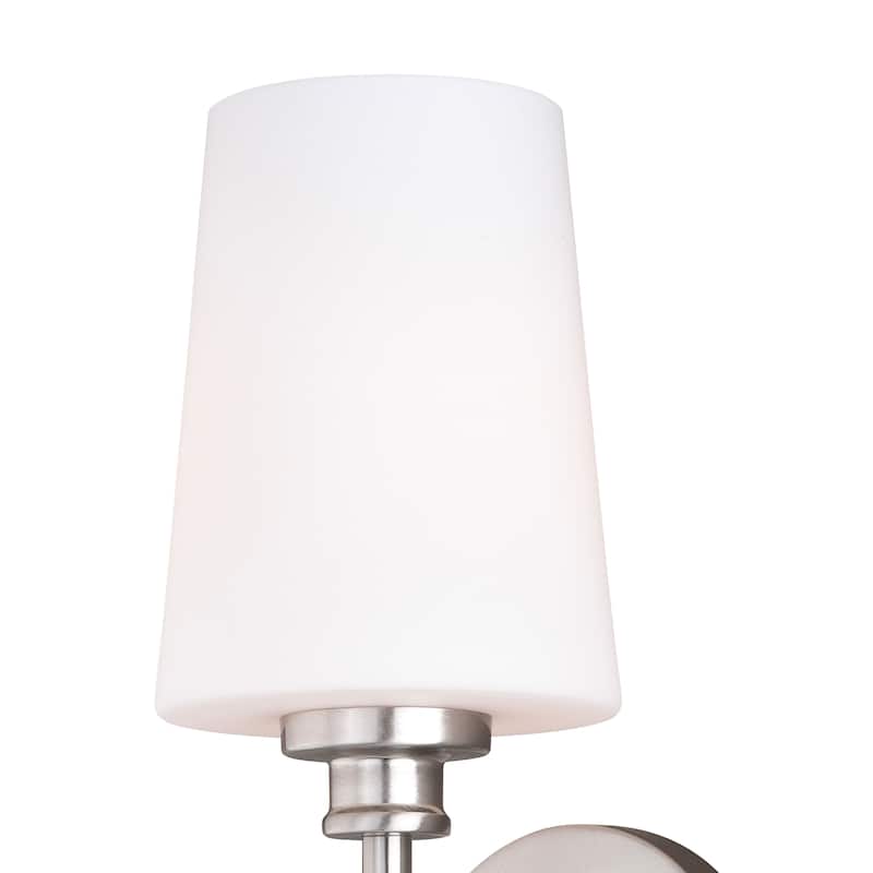 Clark 1 Light Satin Nickel Bathroom Wall Sconce White Glass - 5.25-in W x 19-in H x 7-in D