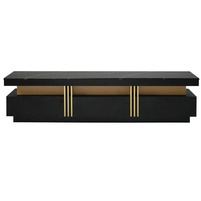 68" TV Stand with Drawers, Faux Marble Top & Gold Panel for TVs Up to 78"