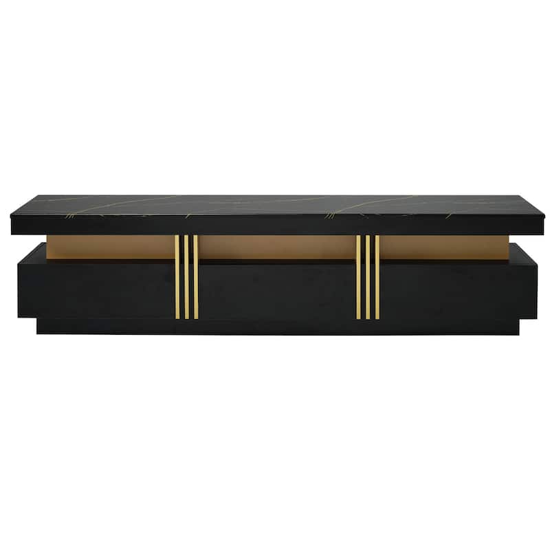 High Gloss TV Stand Media Console Table with Faux Marble Top for TVs Up to 78'', Living Room Entertainment Center with 3 Drawers
