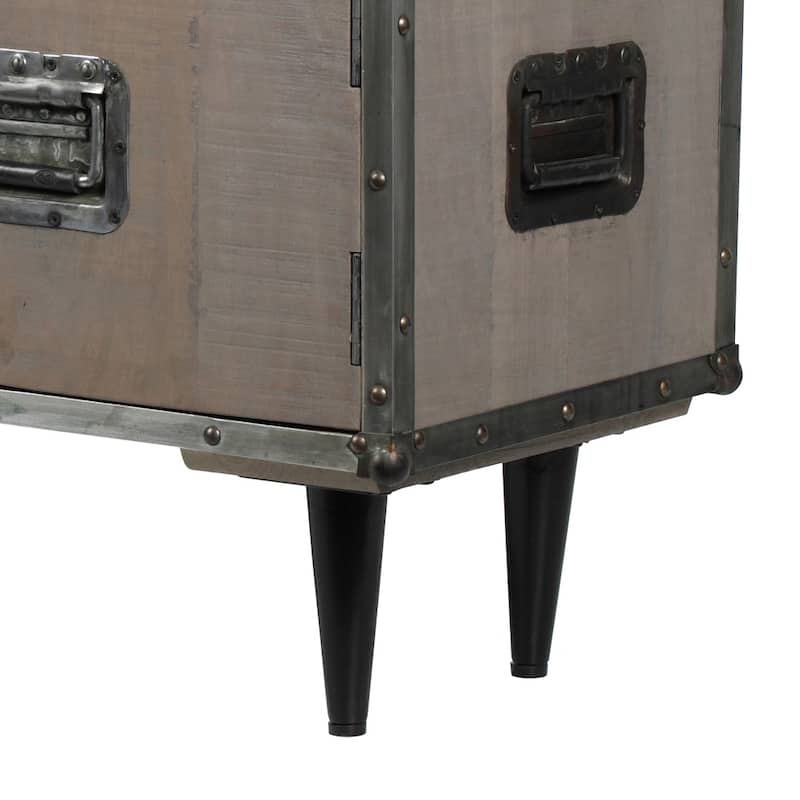 ExBrite Solid Wood Media Console 2 Doors Back Black Metal Legs for TV Table Bench Stand,Gray Wash Finish - 59" x 16" x 21"