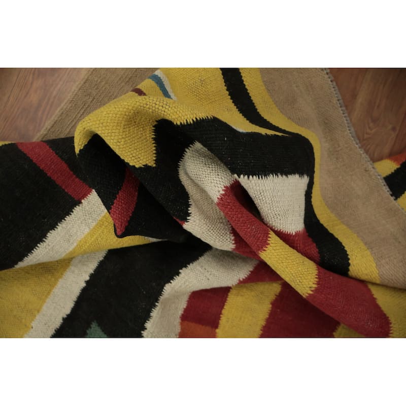 Hand Woven Oriental 100% Wool Carpet Southwestern Modern Yellow & Gold Kilim Area Rug - 11' 11'' X 8' 10''