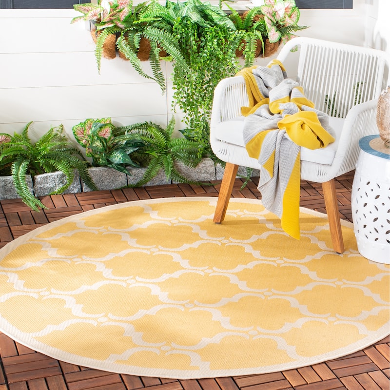 SAFAVIEH Courtyard Charleen Indoor/ Outdoor Waterproof Patio Backyard Rug - 4' Round - Yellow/Beige