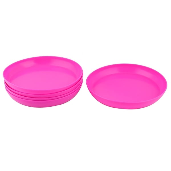 Outdoor Garden Melamine Round Flower Pot Holder Tray Fuchsia 10.2 Inch Dia 5pcs