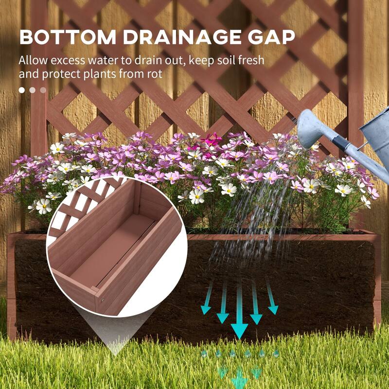 Outsunny Raised Garden Bed with Trellis Lattice, Wood Planter Box with Self Draining Gap, Freestanding Trellis Planter