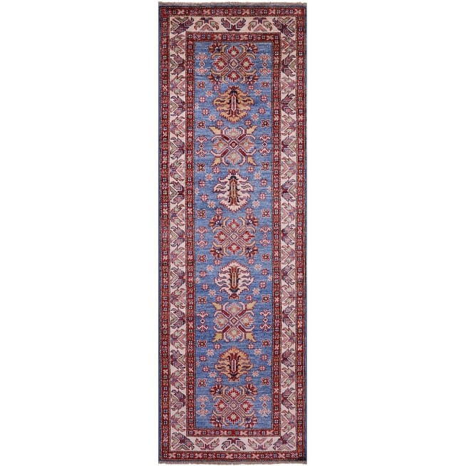 Golden Nile Blue Super Kazak Handmade Wool Runner Rug - 2' 6" X 7' 8" Runner