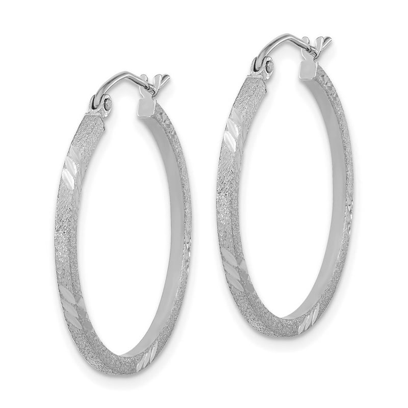 Curata 14k White Gold Satin and Sparkle Cut Square Tube Hoop Earrings 27x1.75mm