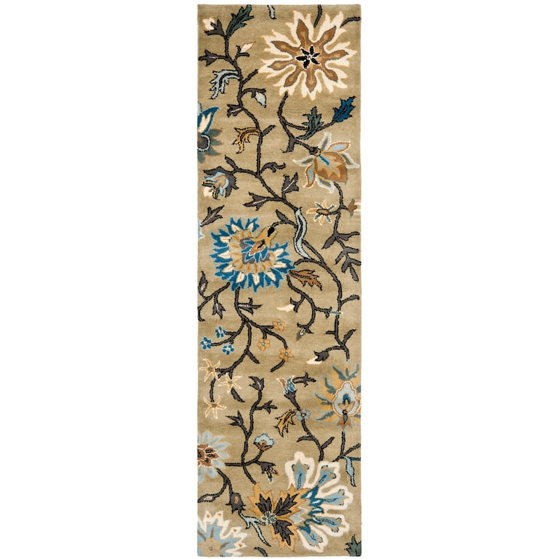 SAFAVIEH Handmade Jardin Dafne Country Floral Wool Rug - 2'3" x 8' Runner - Green/Multi - Runner