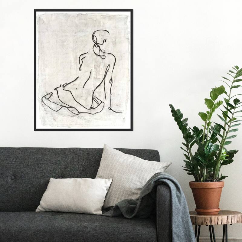 Embellished Gestural Contour I Framed Canvas Wall Art Print - 23 x 28 in