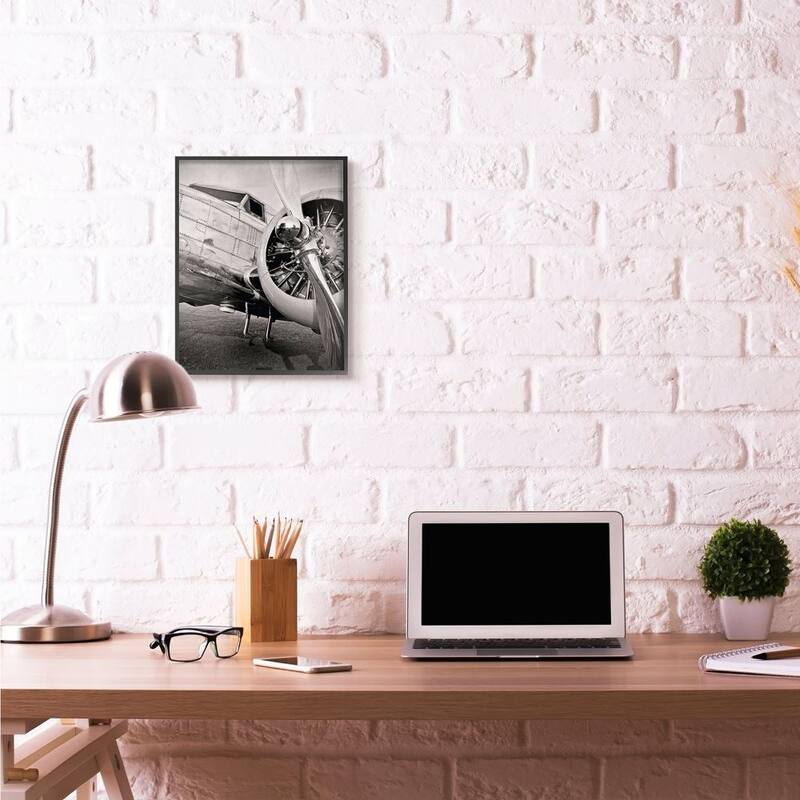 Stupell Old School Vintage Airplane Propeller Black And White Photograph Framed Wall Art