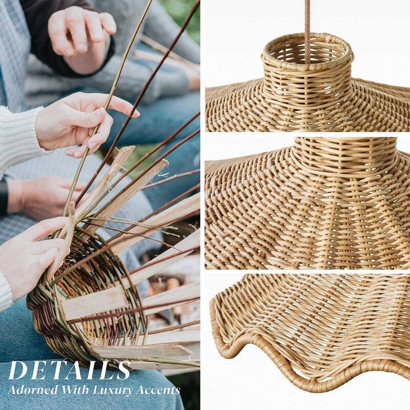 Ariel Rattan Pendant Light - Natural Large Cone 1-Light Handwoven Light Fixture For Modern, Transitional, Farmhouse Room Décor