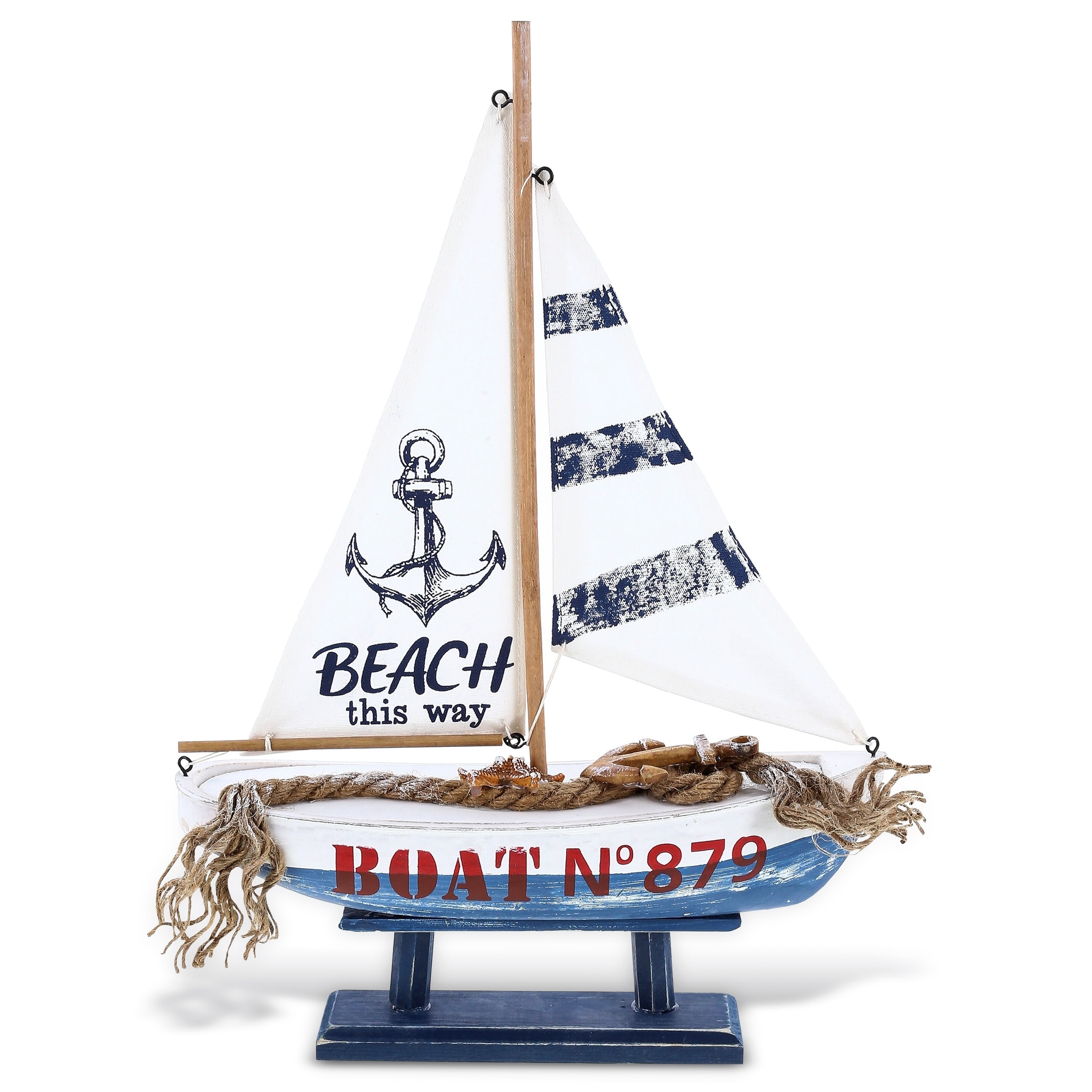 CoTa Global Ocean Blue Sailboat Decor - Large Handmade Wooden Boat - 16″Lx11″Wx3.5″H
