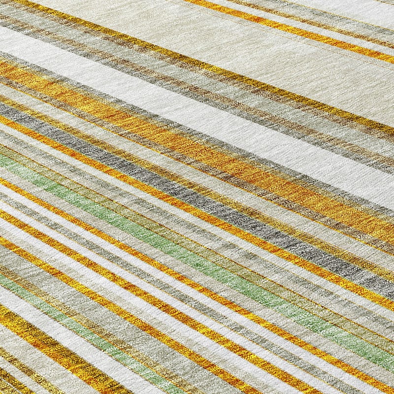 Machine Washable Indoor/ Outdoor Stripe Wave Chantille Rug