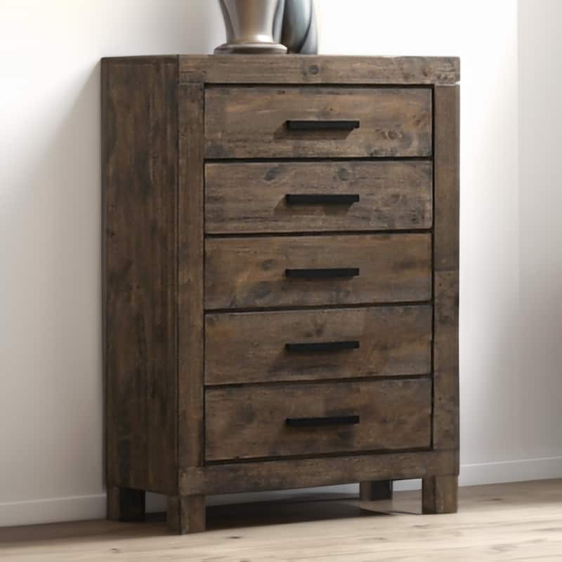 Wooden Chest with 5 Drawers and Grain Details, Brown