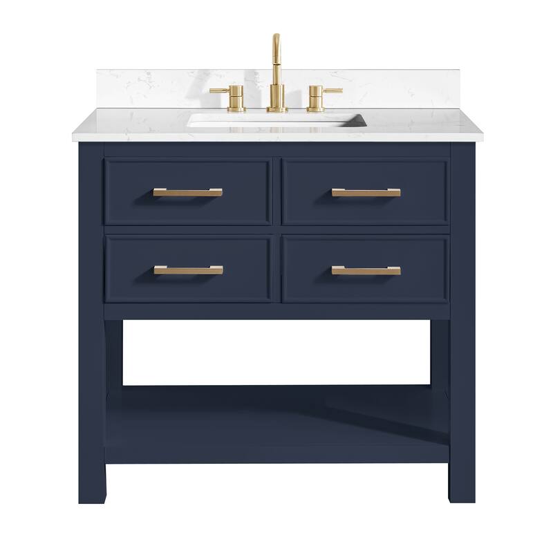 Avanity Brooks 37 in. Vanity in Navy Blue finish and Cala White Engineered Top