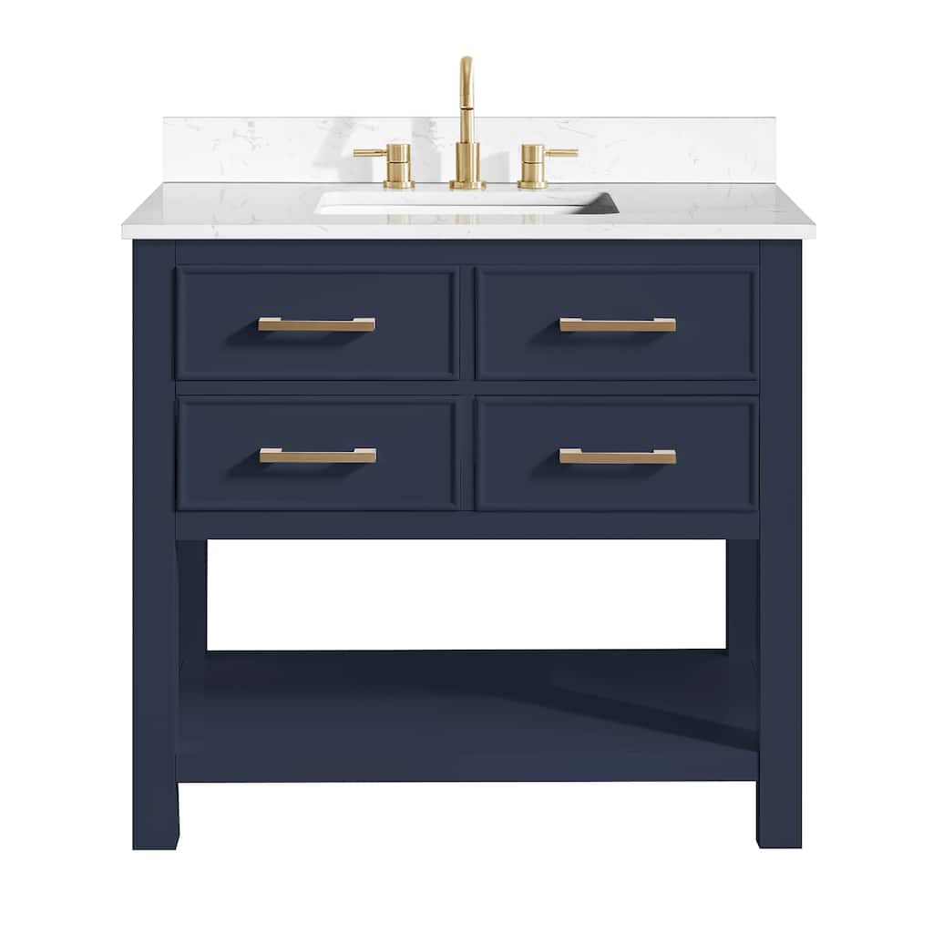 Avanity Brooks 37 in. Vanity in Navy Blue finish and Cala White Engineered Top