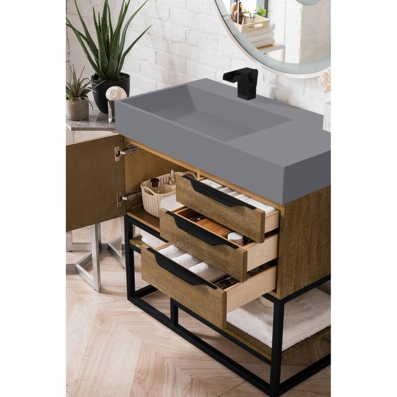 James Martin Vanities Columbia 36" Single Vanity, Latte Oak with Matte Black Hardware