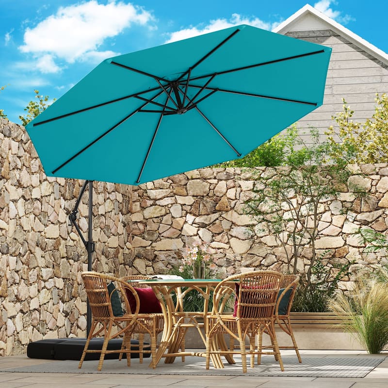 10 Feet Patio Offset Umbrella with Weighted Base 360° Tilt Cantilever Shade for Deck and Garden