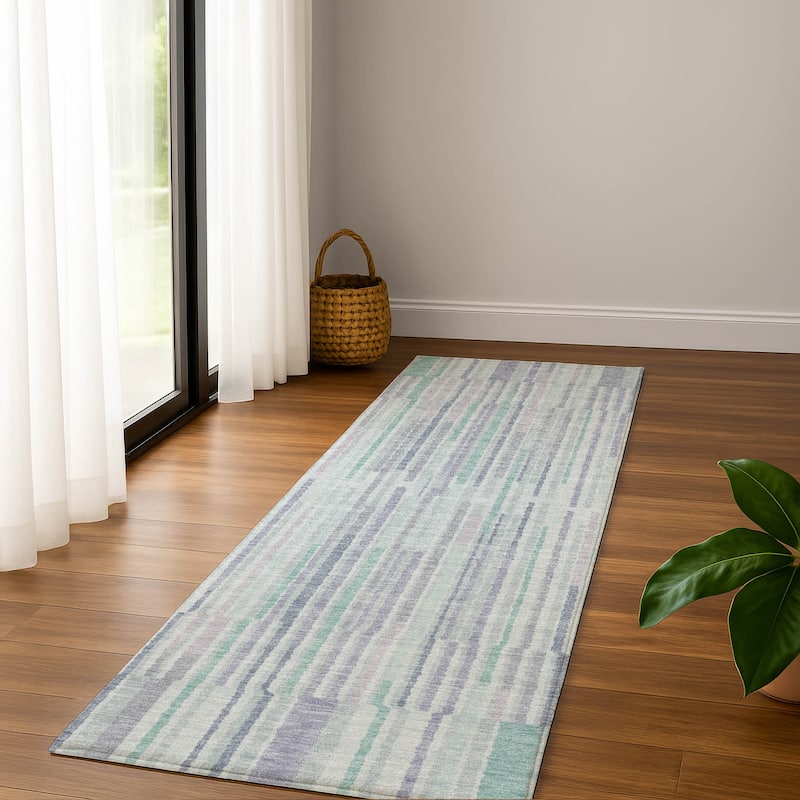 Premium Washable Super Soft Stripe Stack Mayfield Rug - Mint - 2'3" x 7'6"