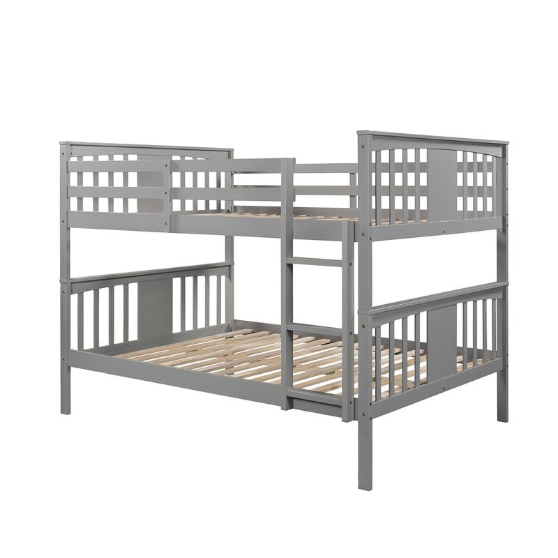 Full over Full Solid Wood Bunk Bed with Ladder, Can be divided into 2