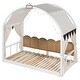 preview thumbnail 26 of 56, Wood Twin Size Bed Frame with Arched Roof, Floor Bed with Light and Curtain, Pull-out Kids Bed for Girls Boys Bedroom