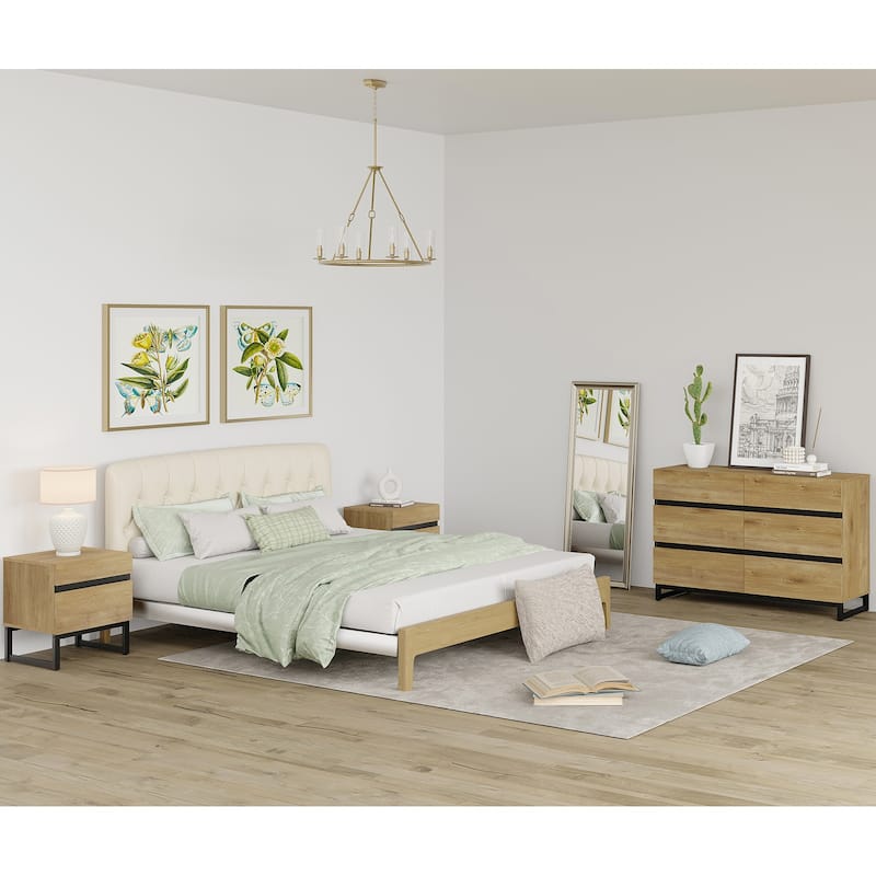 3-Piece Bedroom Furniture Set,Dresser &Chest With 6 Drawers,2 Nightstand For Bedroom, Bedroom Furniture Set - Oak - Full