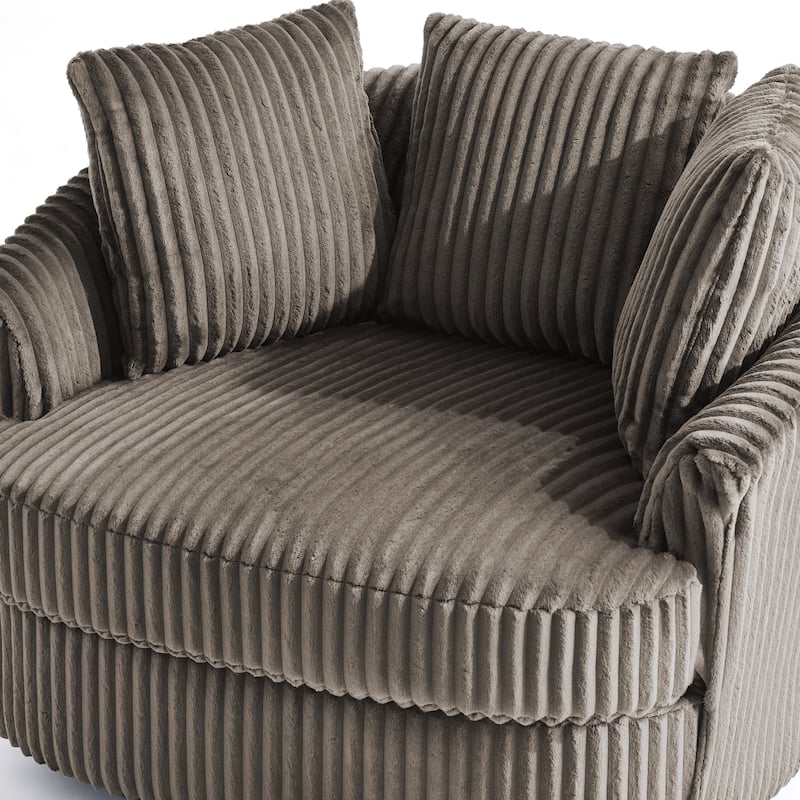 2 Set Oversized 43" W Plush Corduroy Swivel Barrel Chair with Pillows