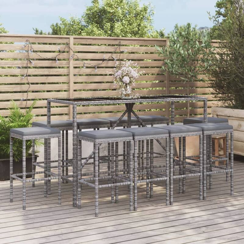 vidaXL 5 Piece Patio Bar Set with Cushions Black Poly Rattan - Gray11 Piece 70.9" x 27.6" x 43.3"