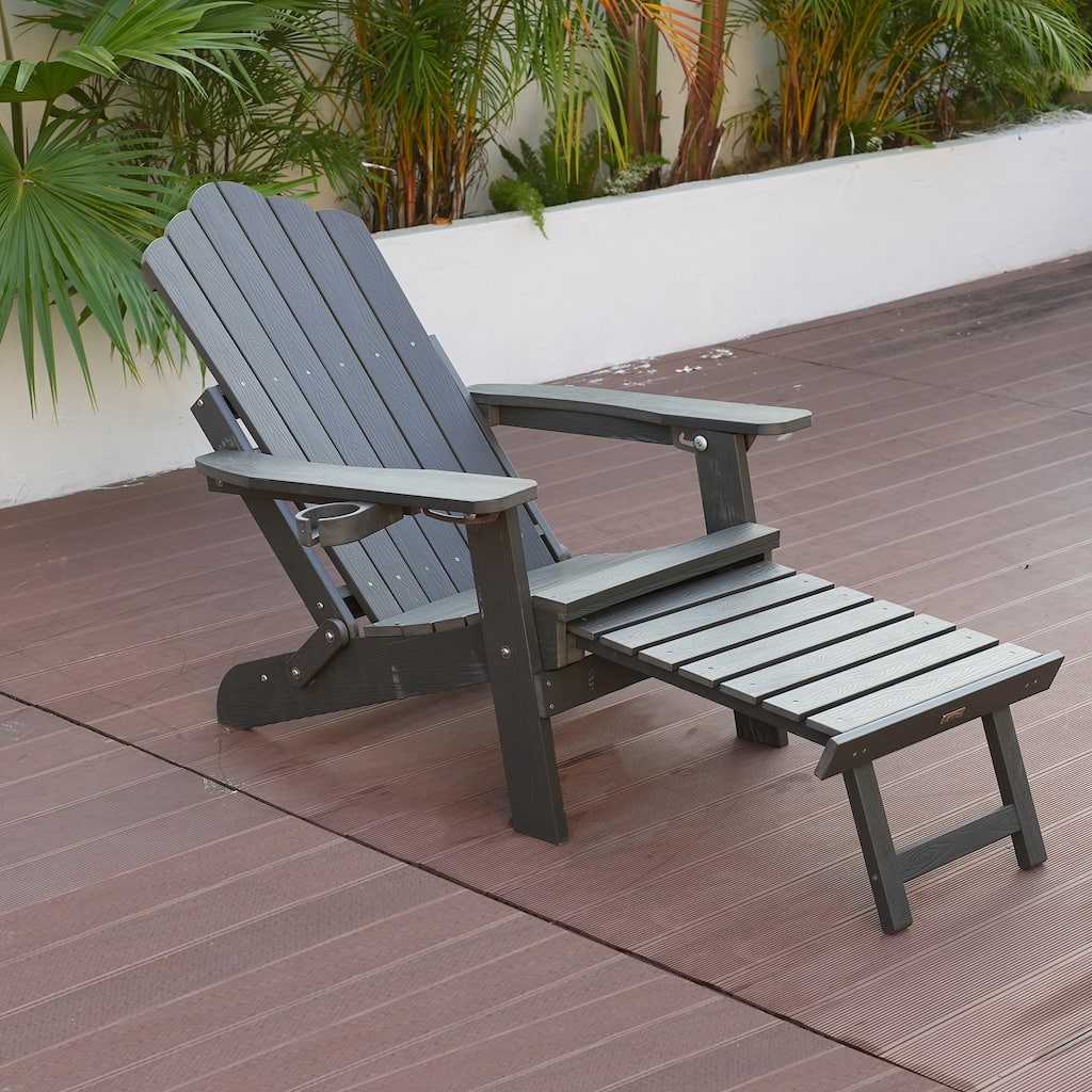 Clihome HIPS Folding Patio Adirondack Chair with Pull-out Ottoman