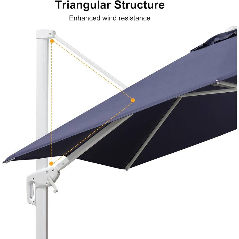 PURPLE LEAF 10 x 13 ft White Cantilever Patio Umbrella with 360 Degree Rotation With Base