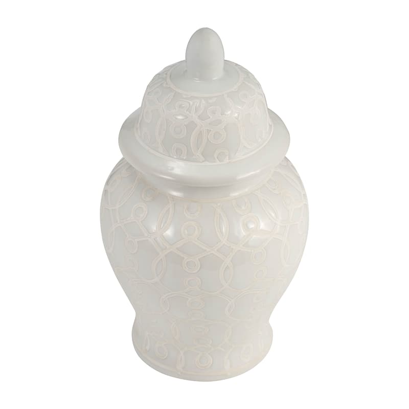 Sagebrook Home 10" Ivory Temple Jar Ceramic Chinoiserie Classic Contemporary Decorative Ginger Jar