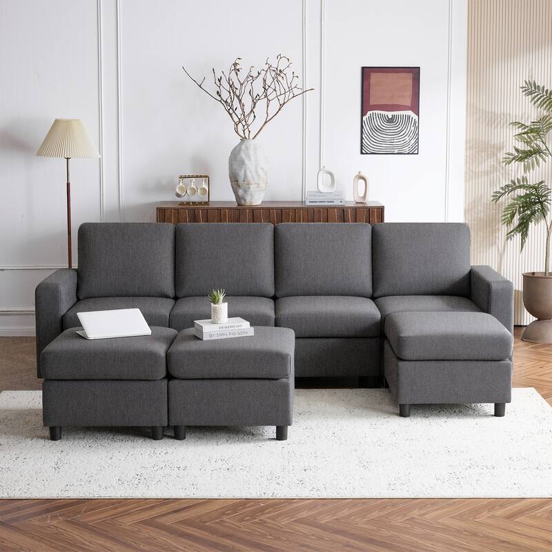 Erommy 6/7-Piece Modular Sectional Sofa – Reversible L-Shaped Couch with Hidden Storage, Space-Saving Living Room Furniture
