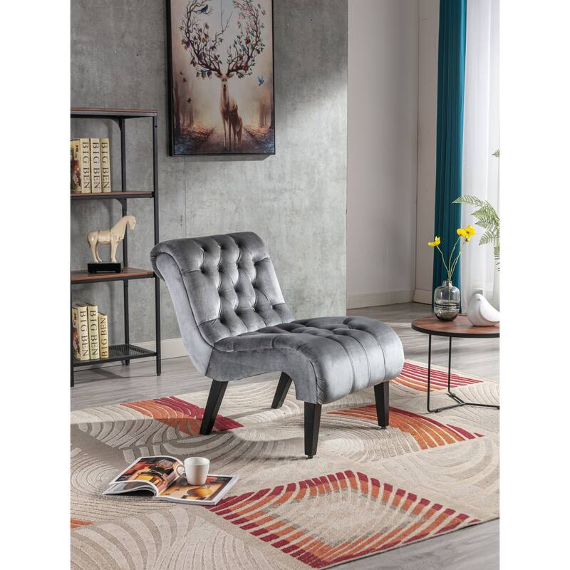 Modern velvet armless lounge chair with upholstered fabric solid wood legs for bedroom, living room, office