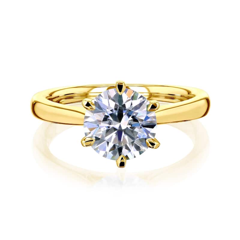 Kobelli 2 Carat Lab Grown Diamond Certified 14k Solid Gold Taper Shank Solitaire Tokyo Engagement Ring (EF/VS) - Yellow - 4.5