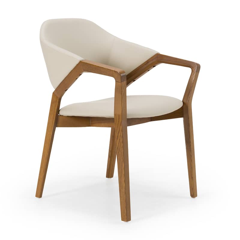 Modrest Ocasio Mid-Century Modern Cream Vegan Leather & Walnut Dining Chair
