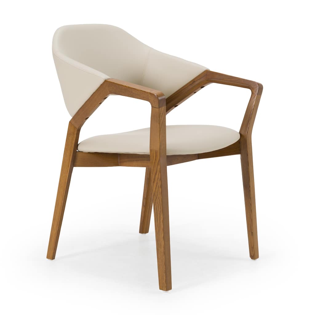 Modrest Ocasio Mid-Century Modern Cream Vegan Leather & Walnut Dining Chair